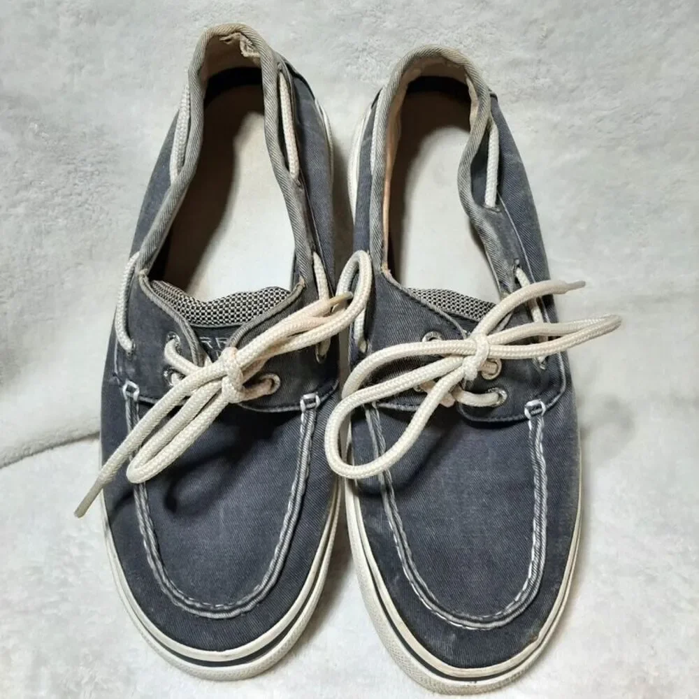 Sperry Top Sider Mens Boat Shoes Slip On Casual Grey/Blue Canvas 0777914 Sz 7